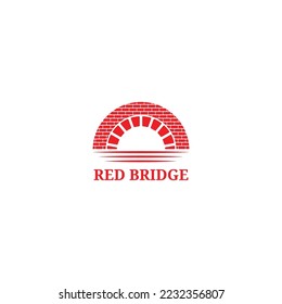 Red bridge vintage logo vector design