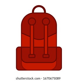 Red briefcase, bag, backpack for school or travel, flat style isolated on white background, vector.