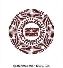 Red briefcase icon inside distress rubber grunge seal