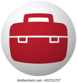 Red Briefcase icon on white ball