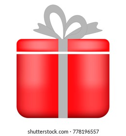Red bright box with ribbon, on white background, surprise gift, vector