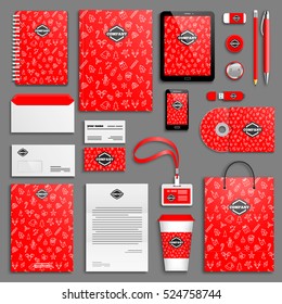 Red bright Corporate identity template set. Business stationery mock-up with logo. Branding design. Colorful geometric background.