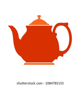 Red bright flat icon of teapot for your design.