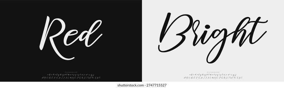 Red Bright, Hand drawn vector alphabet. Modern monoline signature script font. Elegant Signature Font. Best Alphabet Beautiful Calligraphy Signature Font
