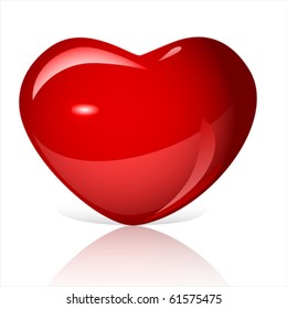 Red bright heart icon, Valentine love symbol, vector, isolated on white