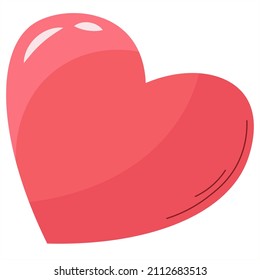 Red bright heart shape icon. Flat love symbol vector isolated on white background. Love heart valentine logo. For print, design, web. Flat style, minimalism.