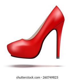 Red bright modern high heels pump woman shoes. Vector Illustration isolated on white background.