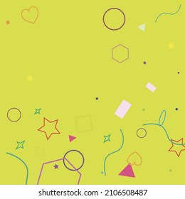 Illustration der roten, hellen, polygonal gelben Zigzag-Pastelltöne. Ovaler orangefarbener mehrfarbiger Ring rosa Circle Hipster Hintergrund. Wave Rectangle Green Blue Hearts Violet Purple Design Pic.