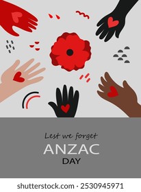 Red bright poppy flower. Memorial Day, Anzac Day. Lest We forget. international symbol of peace.Vector abstract hand drawn line art banner for Remembrance Day. 