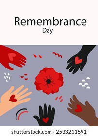 Red bright poppy flower. Memorial Day, Anzac Day. Lest We forget. international symbol of peace.Vector abstract hand drawn line art banner for Remembrance Day. 