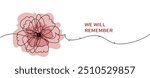 Red bright poppy flower.  Vector hand drawn  line art banner for Remembrance Day.  Memorial Day, Anzac Day.  Lest We forget. international symbol of peace. 