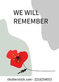 Red bright poppy flower, Vector doodle banner, poster for Remembrance Day, Memorial Day, Anzac Day.