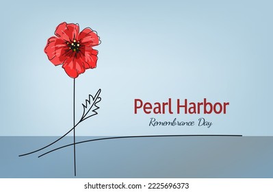 Red bright poppy flower, Vector doodle banner for Pearl Harbor Remembrance Day.