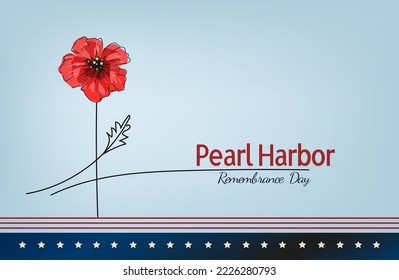 Red bright poppy flower, Vector doodle banner for Pearl Harbor Remembrance Day.