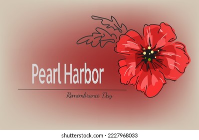 Red bright poppy flower, Vector doodle banner for Pearl Harbor Remembrance Day.