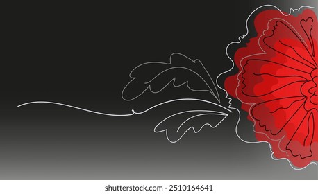 Red bright poppy flower.  Vector hand drawn  line art banner for Remembrance Day.  Memorial Day, Anzac Day.  Lest We forget. international symbol of peace. 