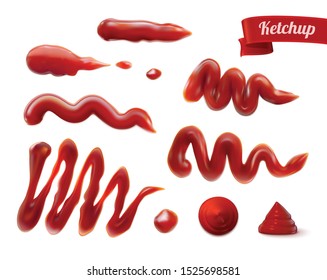 Red bright sauce spots realistic set isolated vector illustration