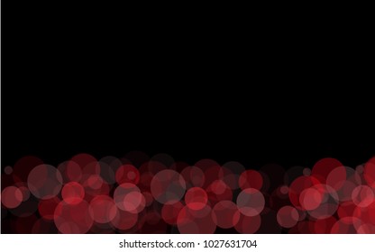 Red bright transparent abstract shiny beautiful light spots with bokeh effect with glare of light located from the bottom on a black background and space for a simple text. Vector illustration