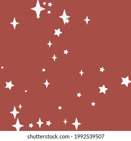 Red Bright White New Year Chaotic Background. Holiday Winter Sharp Color Mystery Wallpaper. Four-pointed Stars Sky Retro Night Pattern. Christmas Santa Print Snow Magic Design Pic.