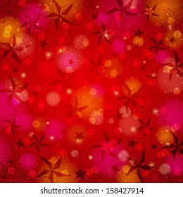 red brightness background with christmas stars and snowflakes, vector illustration