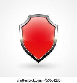 Red brilliant web shield with metal elements, vector illustration
