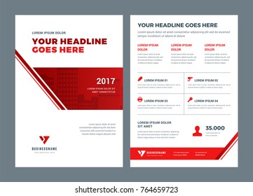 Plantilla de diseño de volante de reportaje anual del folleto rojo, fondo plano abstracto vectorial con diseño de logotipo.
