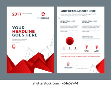 Red brochure annual report flyer design template, vector abstract flat background with logo design.