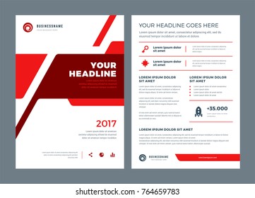 Red brochure annual report flyer design template, vector abstract flat background with logo design.