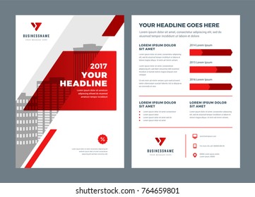 Plantilla de diseño de volante de reportaje anual del folleto rojo, fondo plano abstracto vectorial con diseño de logotipo.