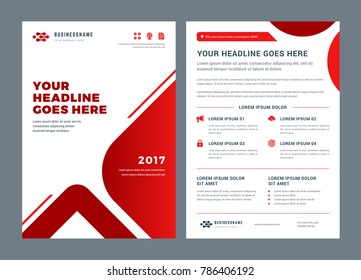 Red brochure annual report flyer design template, vector abstract flat background with logo design.