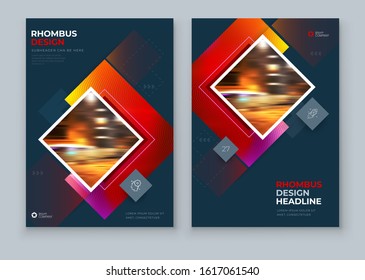 Red Brochure Cover Background Design. Corporate Template Layout for Business Annual Report, Catalog, Magazine or Flyer Mockup. Modern Concept with Square Rhombus Shapes. Vector Background. Set - GB075