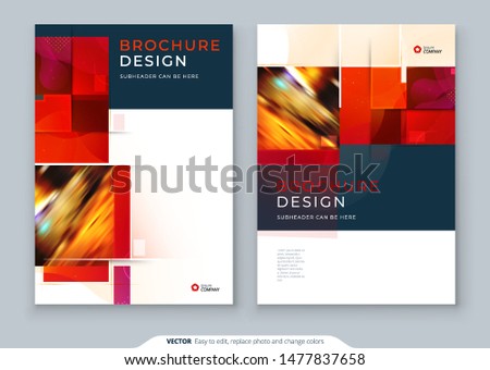 Red Brochure cover template layout design. Corporate business annual report, catalog, magazine, flyer mockup. Creative modern bright concept with square shapes