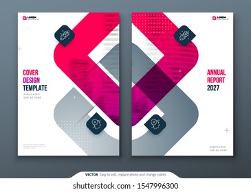 Red Brochure Design. A4 Cover Template for Brochure, Report, Catalog, Magazine. Layout with Bright Color Shapes and Abstract Photo on Background. Modern Brochure concept