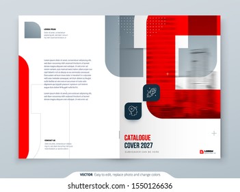 Red Brochure Design. A4 Cover Template for Brochure, Report, Catalog, Magazine. Brochure Layout with Bright Color Shapes and Abstract Photo on Background. Modern Brochure concept