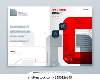 Red Brochure Design. A4 Cover Template for Brochure, Report, Catalog, Magazine. Brochure Layout with Bright Color Shapes and Abstract Photo on Background. Modern Brochure concept