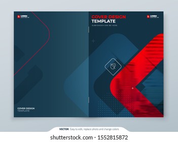 Red Brochure Design. A4 Cover Template for Brochure, Report, Catalog, Magazine. Brochure Layout with Bright Color Shapes and Abstract Photo on Background. Modern Brochure concept