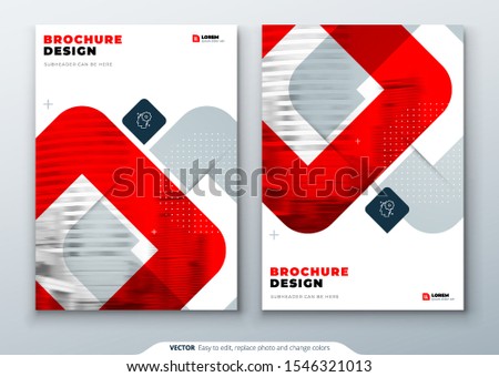 Red Brochure Design. A4 Cover Template for Brochure, Report, Catalog, Magazine. Layout with Bright Color Shapes and Abstract Photo on Background. Modern Brochure concept