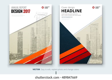 Red Brochure design with stripes. Corporate business template for Annual Report, Catalog or Magazine. Layout with abstract geometric background. Modern creative concept for poster, booklet or flyer