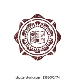 Red brochure icon inside distress rubber grunge texture seal
