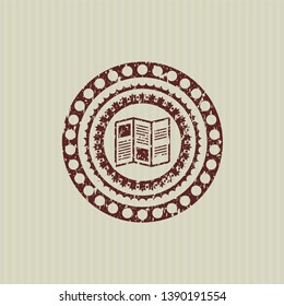Red brochure icon inside distressed rubber grunge texture stamp