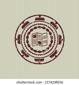 Red brochure icon inside distressed with rubber seal texture