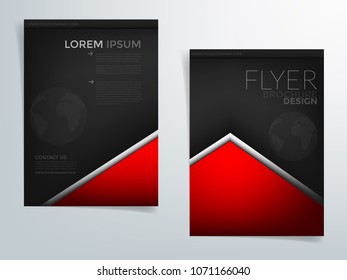 Red brochure template background vector header flyer  design with silver line and red triangle element and black space for text design 