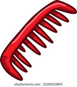 red broken comb vector, old comb illustration, aged tool or equipment, damaged, hair care, comb cartoon