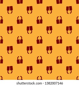 Red Broken or cracked lock icon isolated seamless pattern on brown background. Unlock sign. Vector Illustration