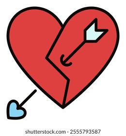 Red Broken Heart with Arrow vector Lost Affection colored icon or Heartache symbol