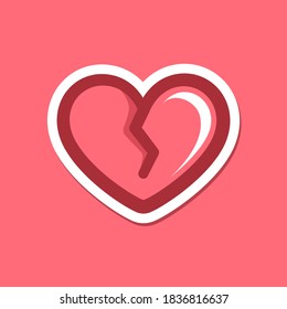 Red broken heart cartoon sticker patch icon design. Simple flat minimal vector illustration. Valentine's day, heartbreak, love, divorce, hurt, sign, symbol. 