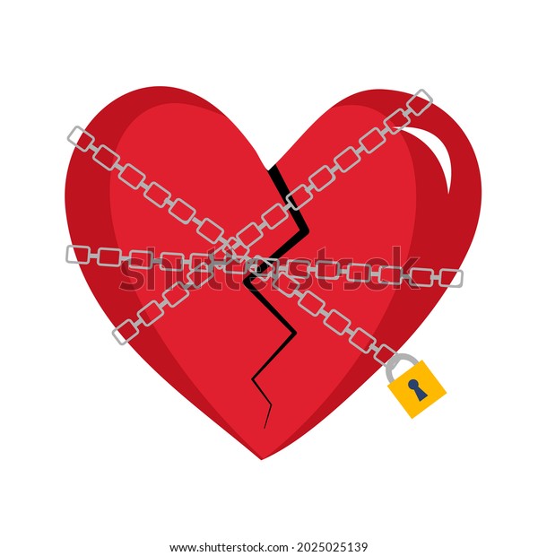 Red Broken Heart Chain Lock Flat Stock Vector (Royalty Free) 2025025139 ...