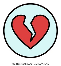 Red Broken Heart in Circle vector Breakup or Love Loss concept colored icon or Heartbreak logo element