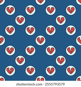 Red Broken Heart in Circle vector Breakup or Love Loss concept colored seamless pattern