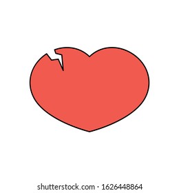 Red broken heart with a crack. Vector illustration in flat style.
